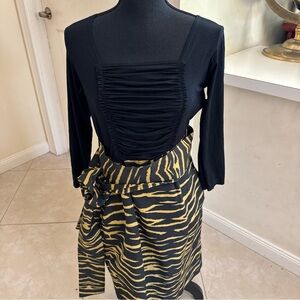 DKNY Ruched Top with Black and Gold Zebra print bottom dress